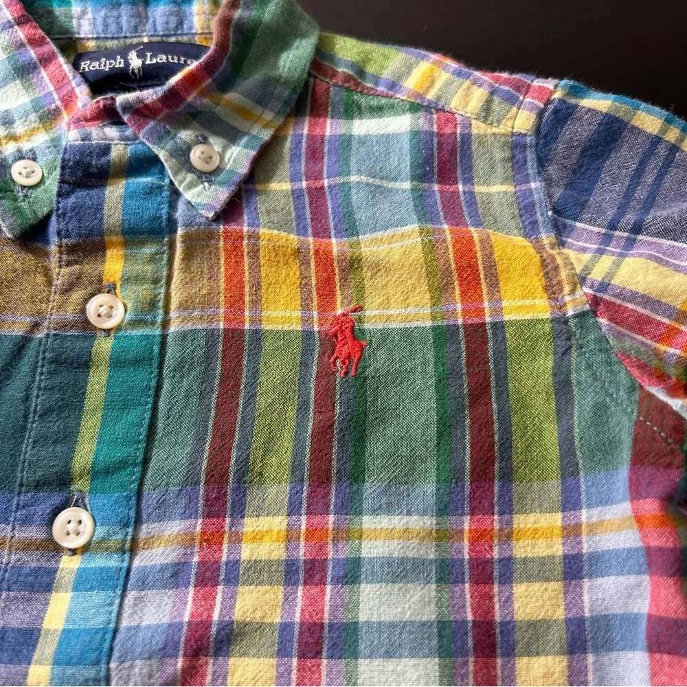 POLO Ralph Lauren Colorful Plaid Kids Button-Down Romper. Size 18 Months.